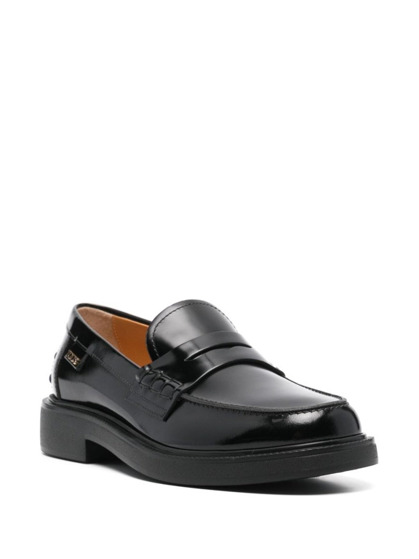Tod's Black Polished Leather Stacked Heel Loafers