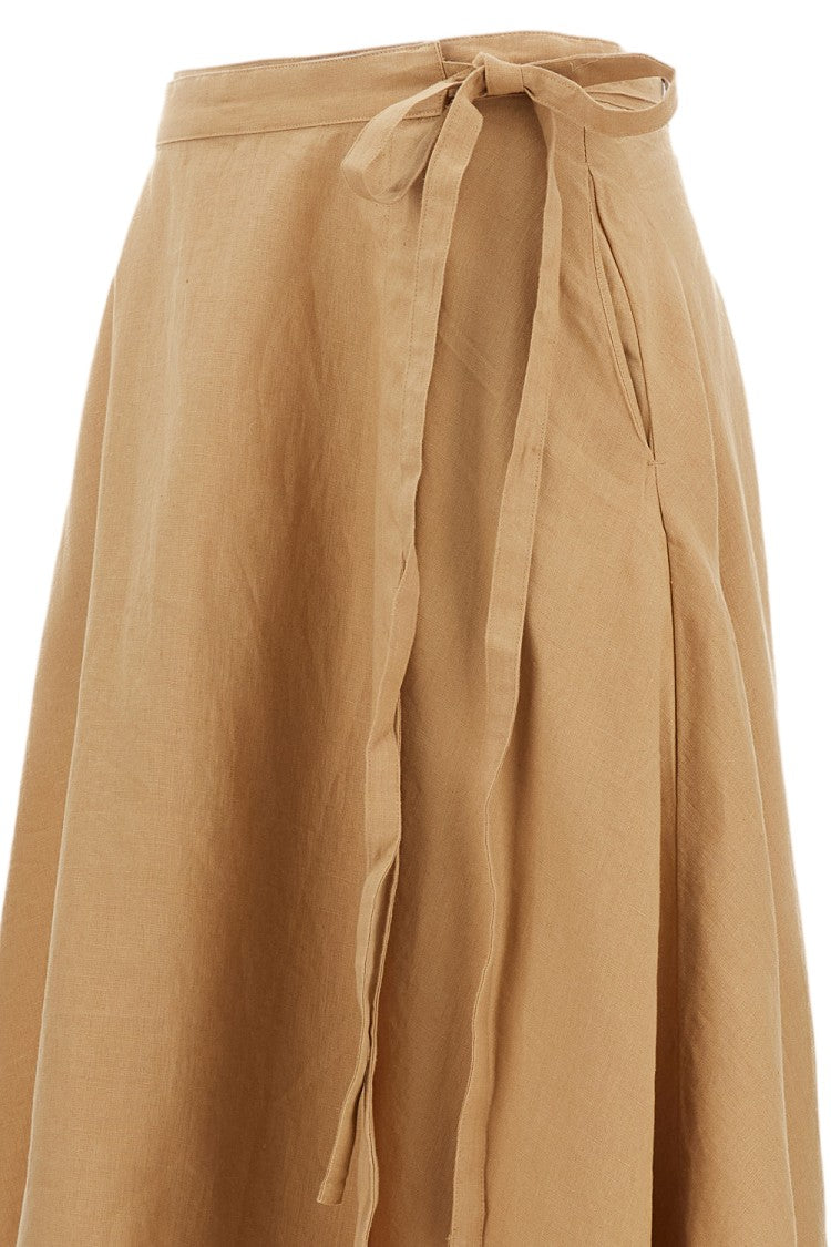 Polo Ralph Lauren Calf-Length Linen Wrap Skirt With Waist Tie