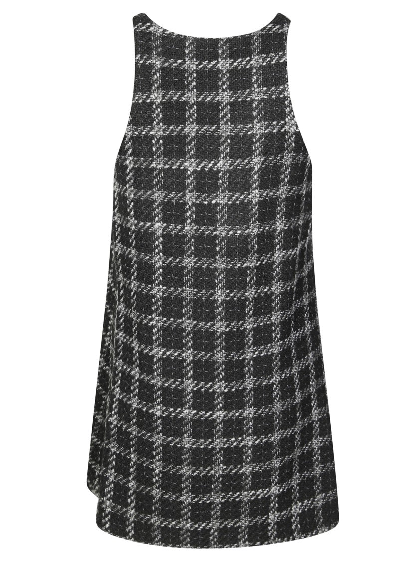 Diesel V-Neck A-Line Mini Dress With Checkered Pattern And Cutout Detail