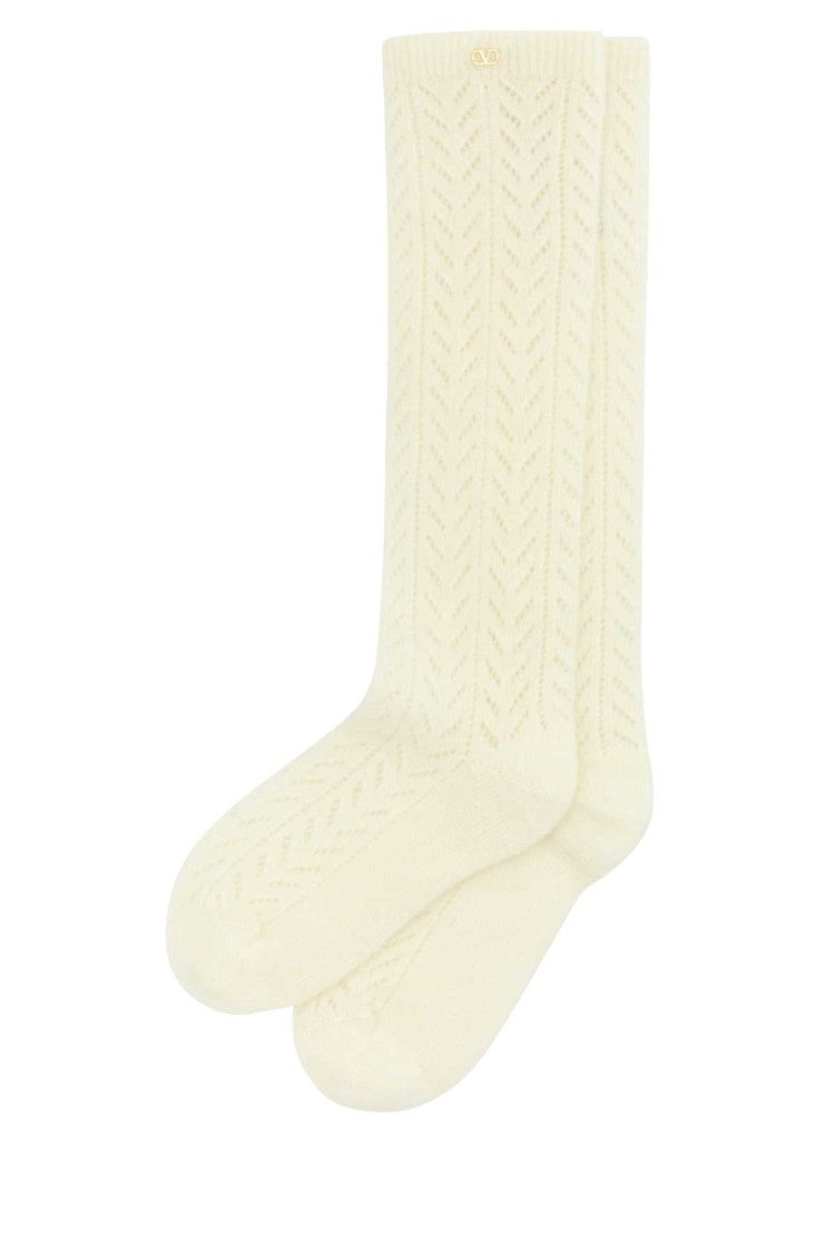 Valentino Garavani Ivory Stretch Mohair Blend Socks