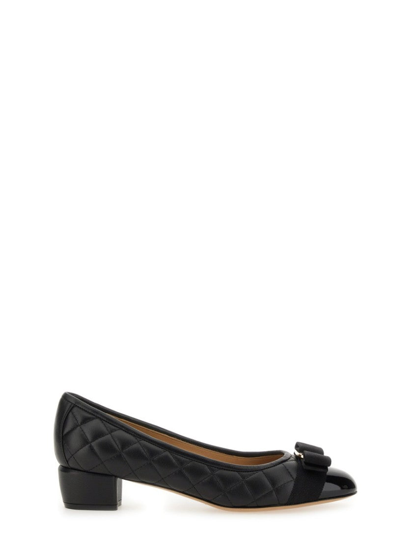 Ferragamo Bow Neckline Flats With Quilted Upper
