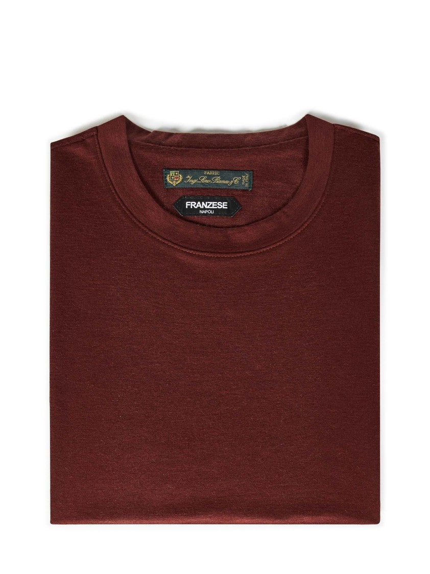 Franzese Collection Bordeaux Cashmere T-Shirt With Classic Crew Neckline