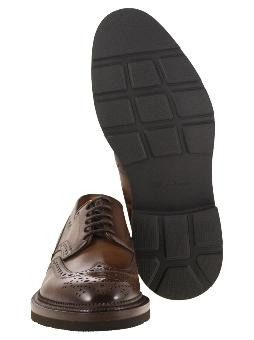 Santoni Lace-Up Derby Brogue In Leather