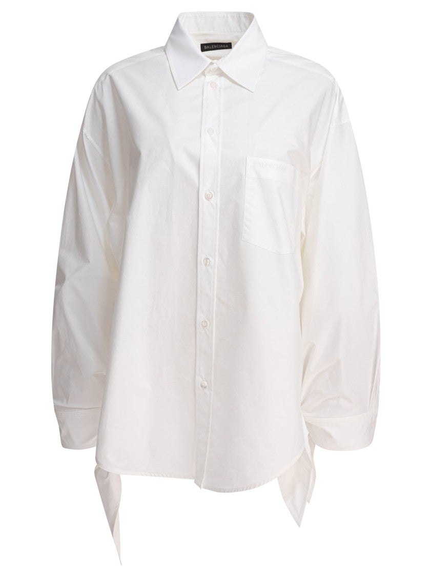 Balenciaga Flared White Shirt With Knotted Cuffs