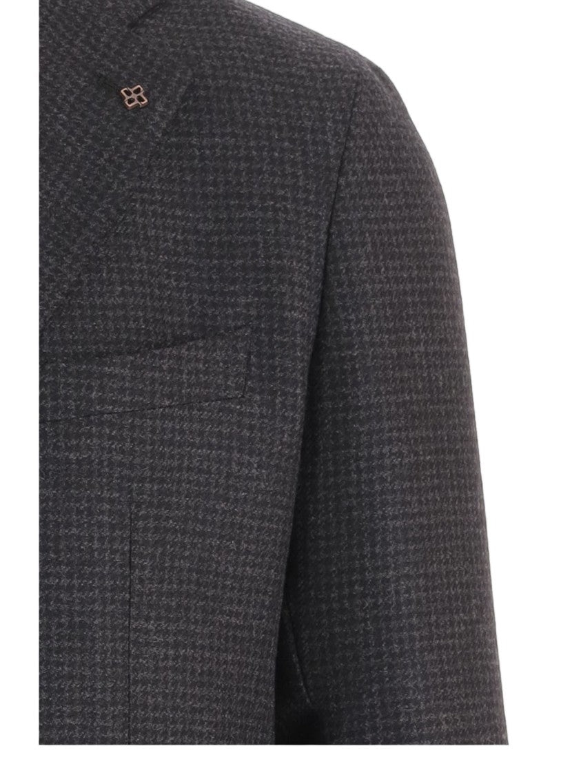 Tagliatore Gray Woln Layered-Collar Wool Jacket