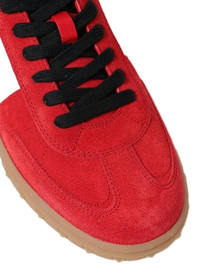 Valentino Garavani Red Suede Sneakers With Gum Rubber Sole