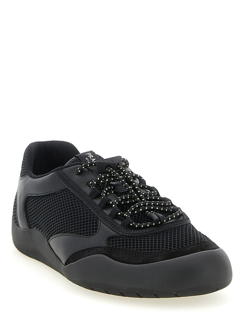 Prada Breathable Mesh Sneakers With Leather And Suede Accents