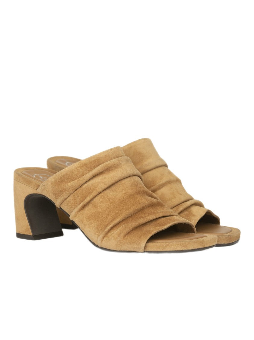 Ash Ruched Suede Slip-On Sandals With Mid-Height Block Heel