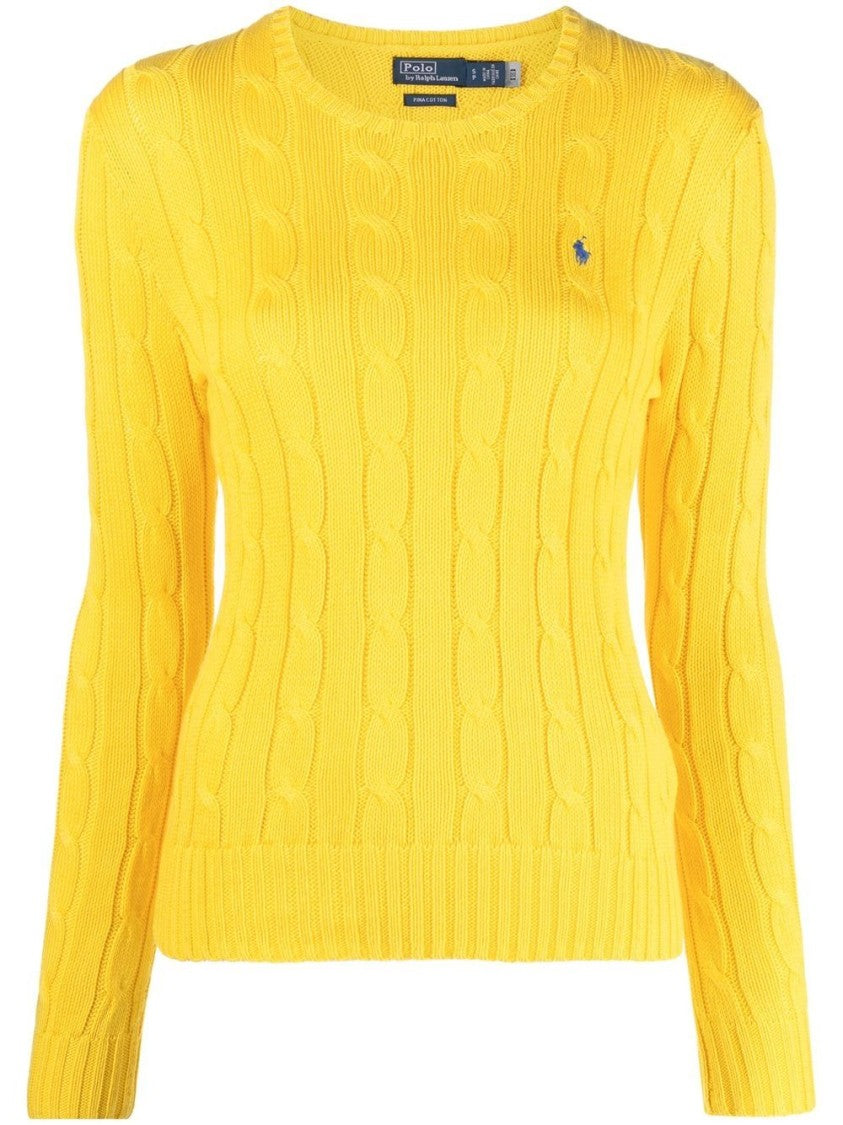 Polo Ralph Lauren Cable Knit Yellow Sweater With Round Neckline