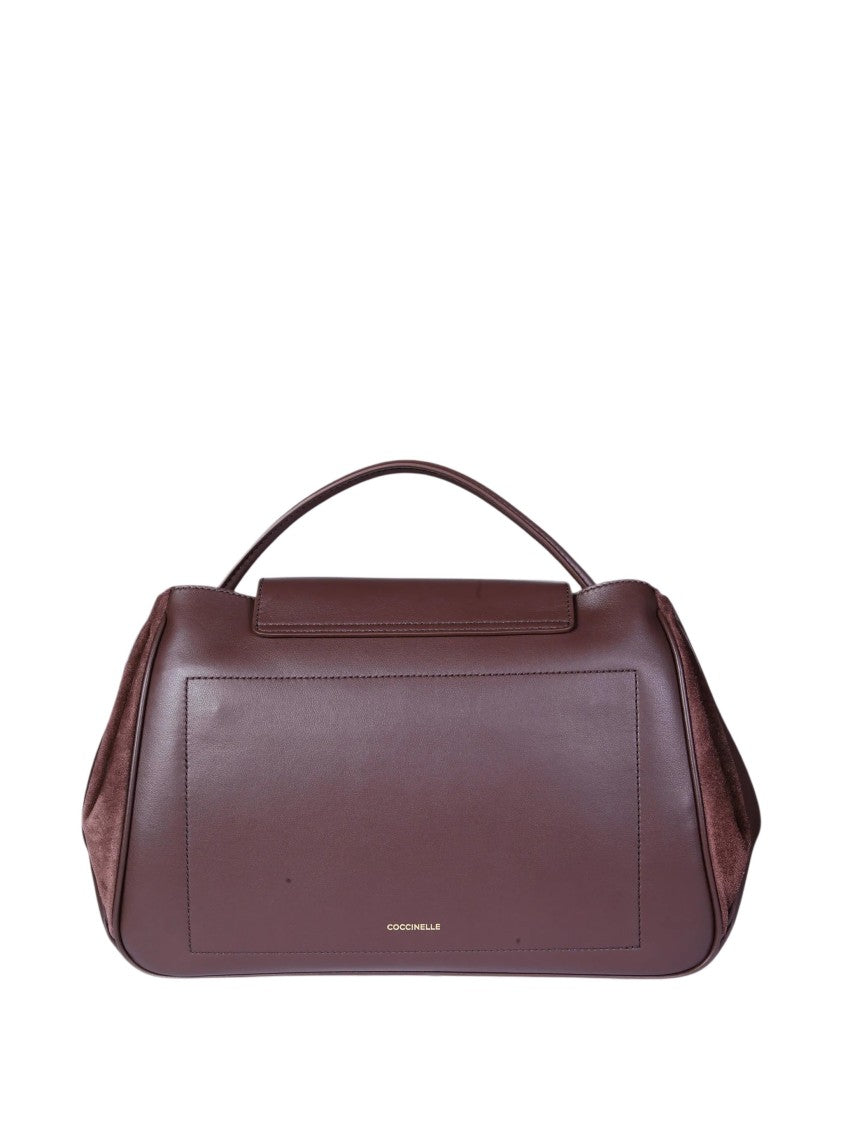 Coccinelle Structured Leather Handbag With Suede-Like Sides And Flap Closure