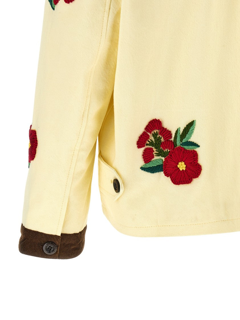 Found Enzymatic Washed Cotton Twill Workwear Jacket With Floral Embroidery