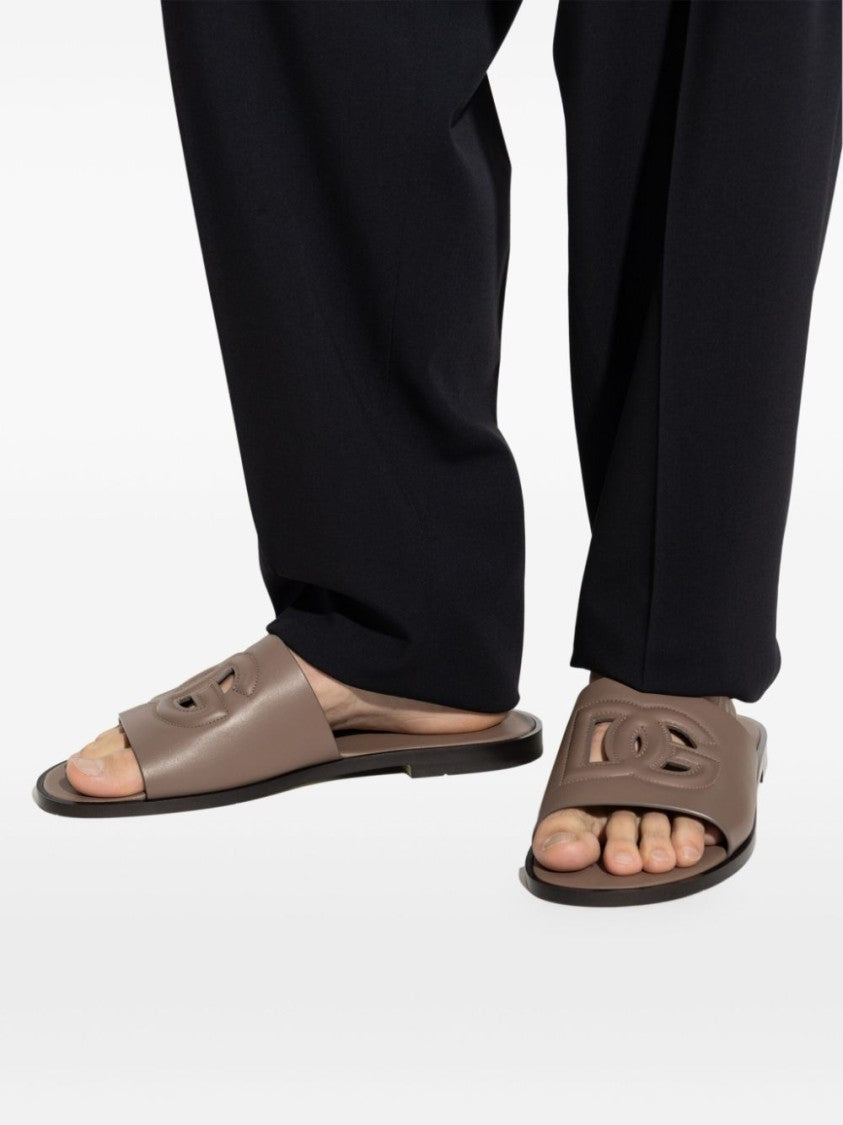 Dolce & Gabbana Brown Sandals With Design And Prominent Logo