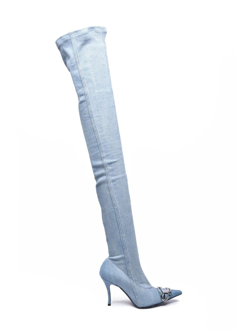 Diesel Light Blue Denim Leather Women's High Boot