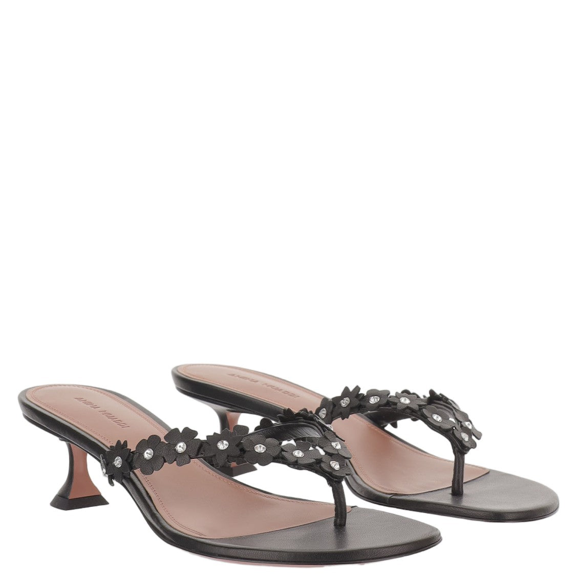 Amina Muaddi Leather Sandals With Appliqué Flower Design
