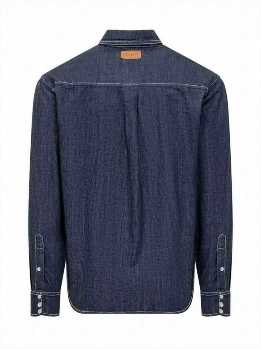 Kenzo Button-Down Denim Shirt With Chest Pockets And Contrast Stitching