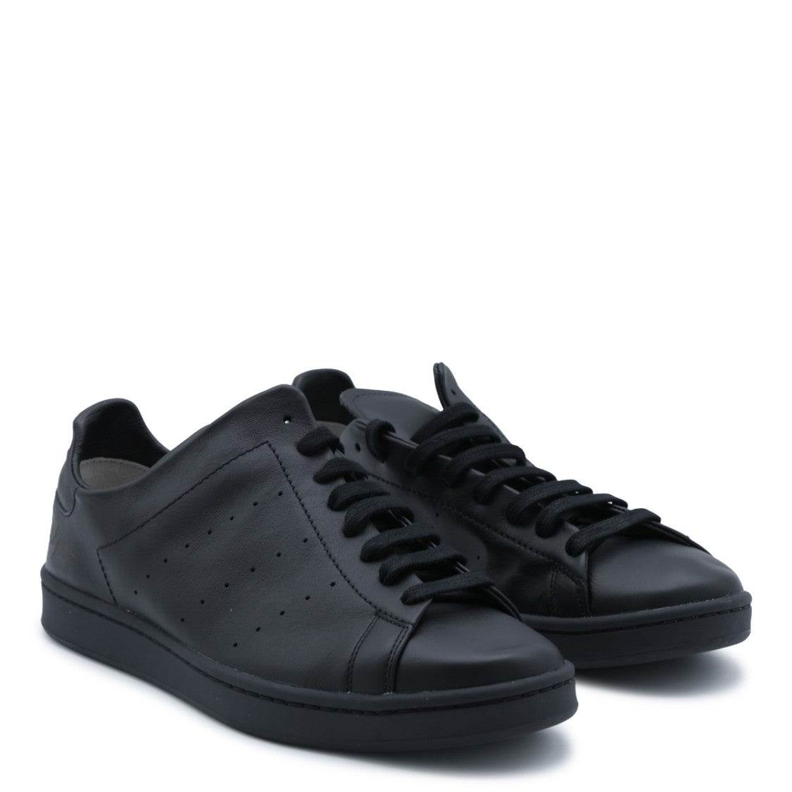 Y-3 Minimalist Black Leather Low-Top Sneakers With Discreet Signature