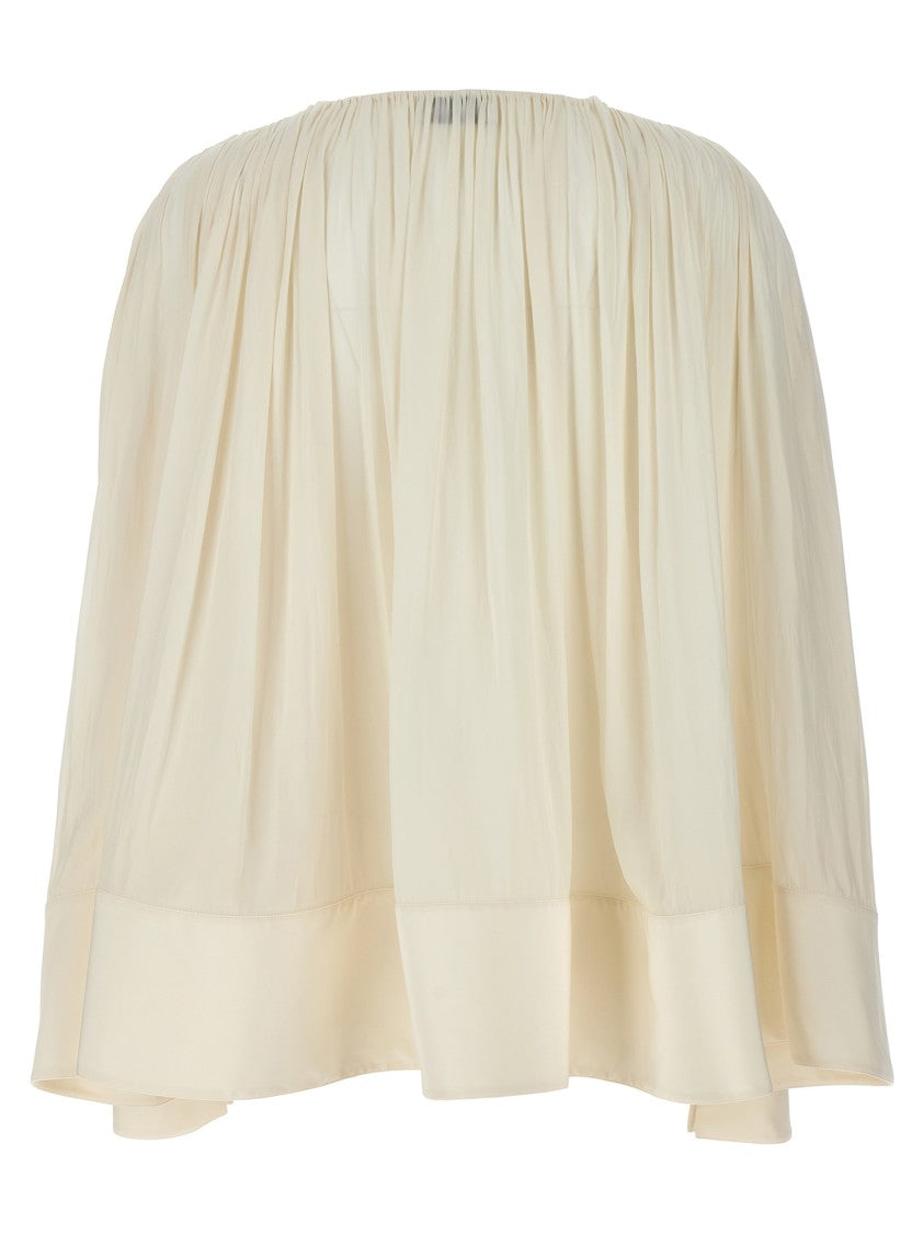 Lanvin V-Neck Wide Blouse With Drawstring Detail And Cuffed Sleeves