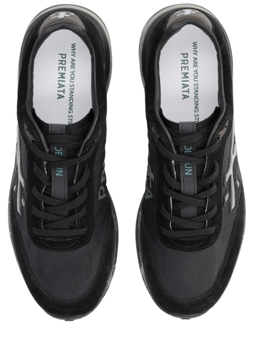 Premiata Calf Leather And Goat Leather Black Sneakers With Modern Design