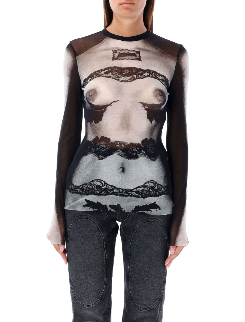 Jean Paul Gaultier Trompe-L'œil Mesh Top With Lace Detailing