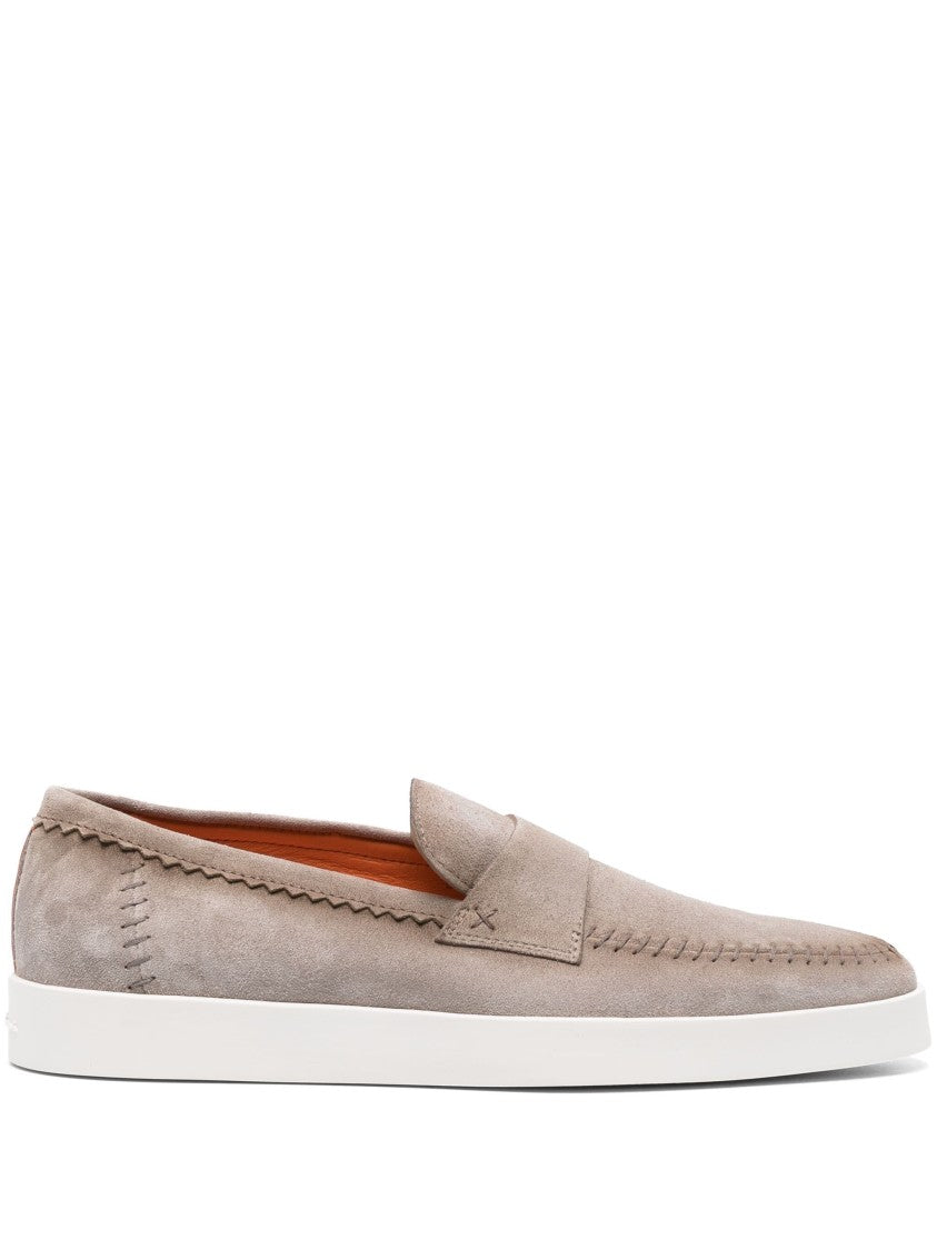 Santoni Brown Leather Loafers