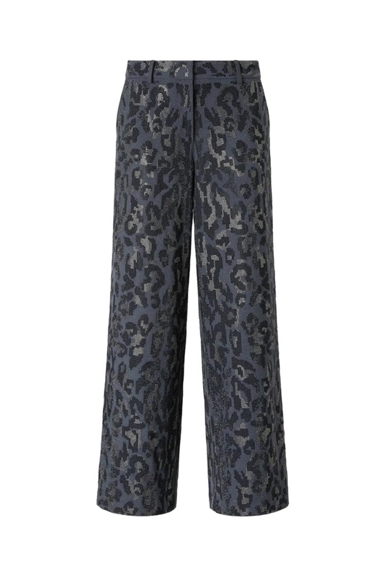Pinko Grey Polyester-Viscose Blend Leopard-Print Trousers