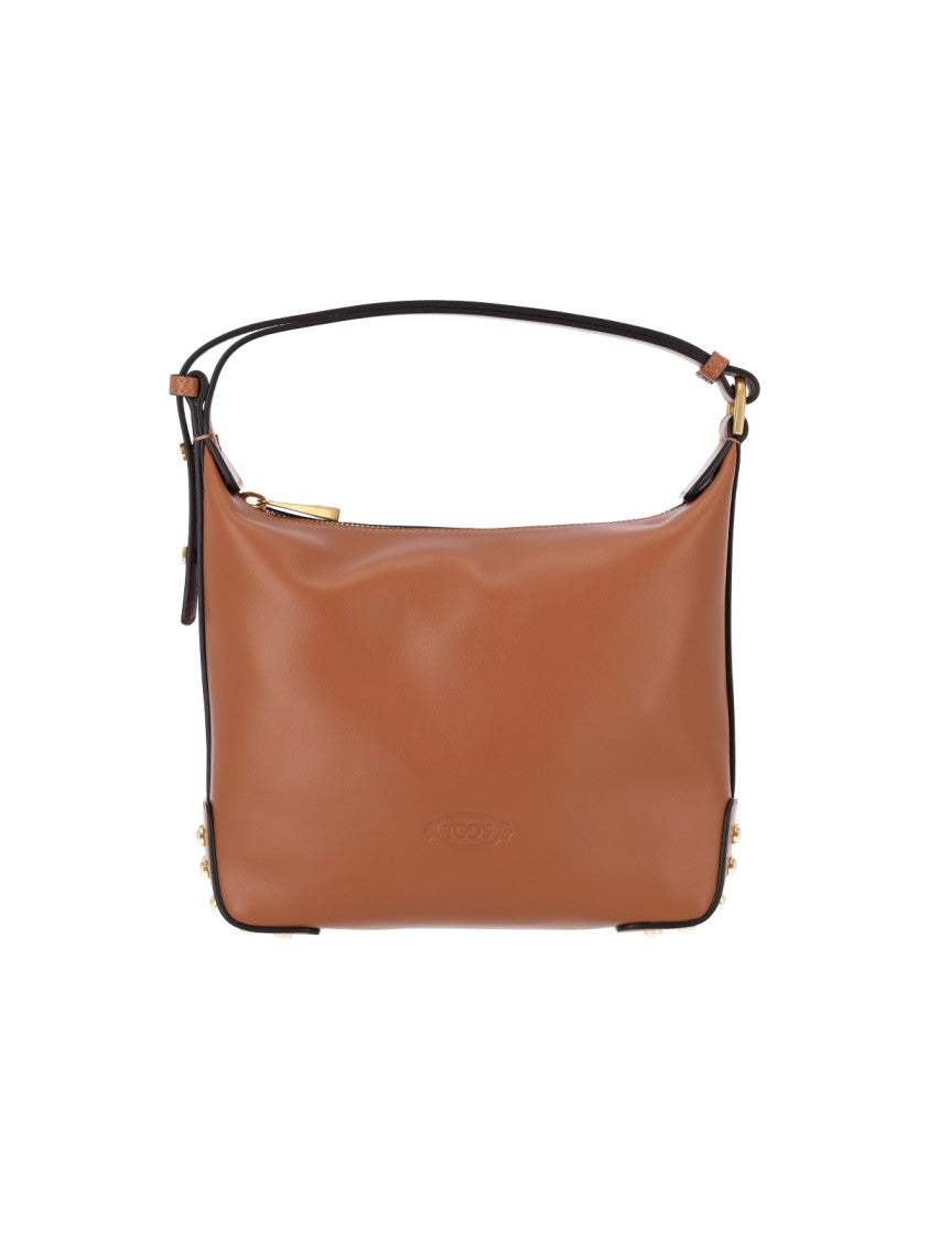 Tod's Brown Metal Dots Calfskin Shoulder Bag