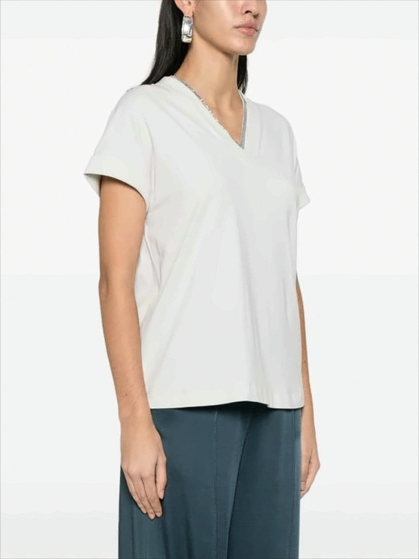 Brunello Cucinelli Relaxed Fit Short-Sleeve Top With V-Neckline