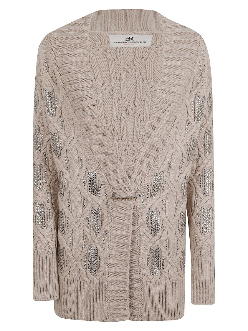 Ermanno Scervino Chunky Cable Knit Sweater With Metallic Embellishments