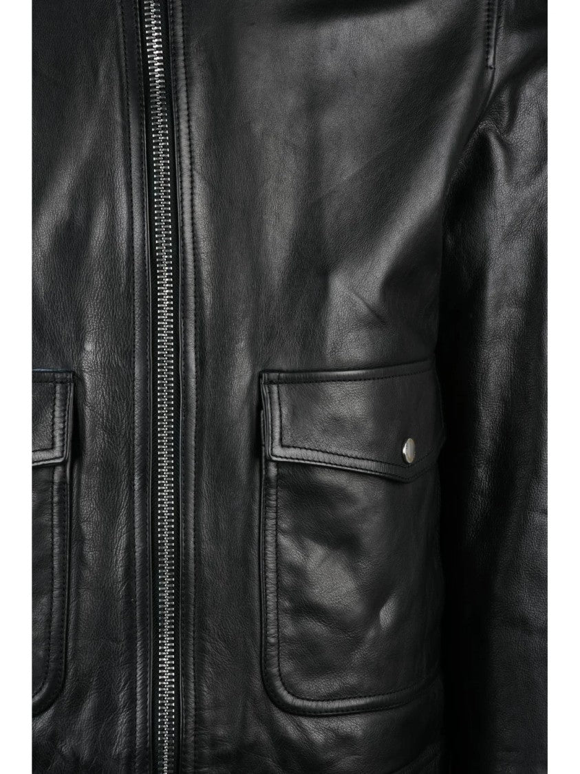 Les Hommes Cropped Black Jacket With Minimalist Design And Zip Closure