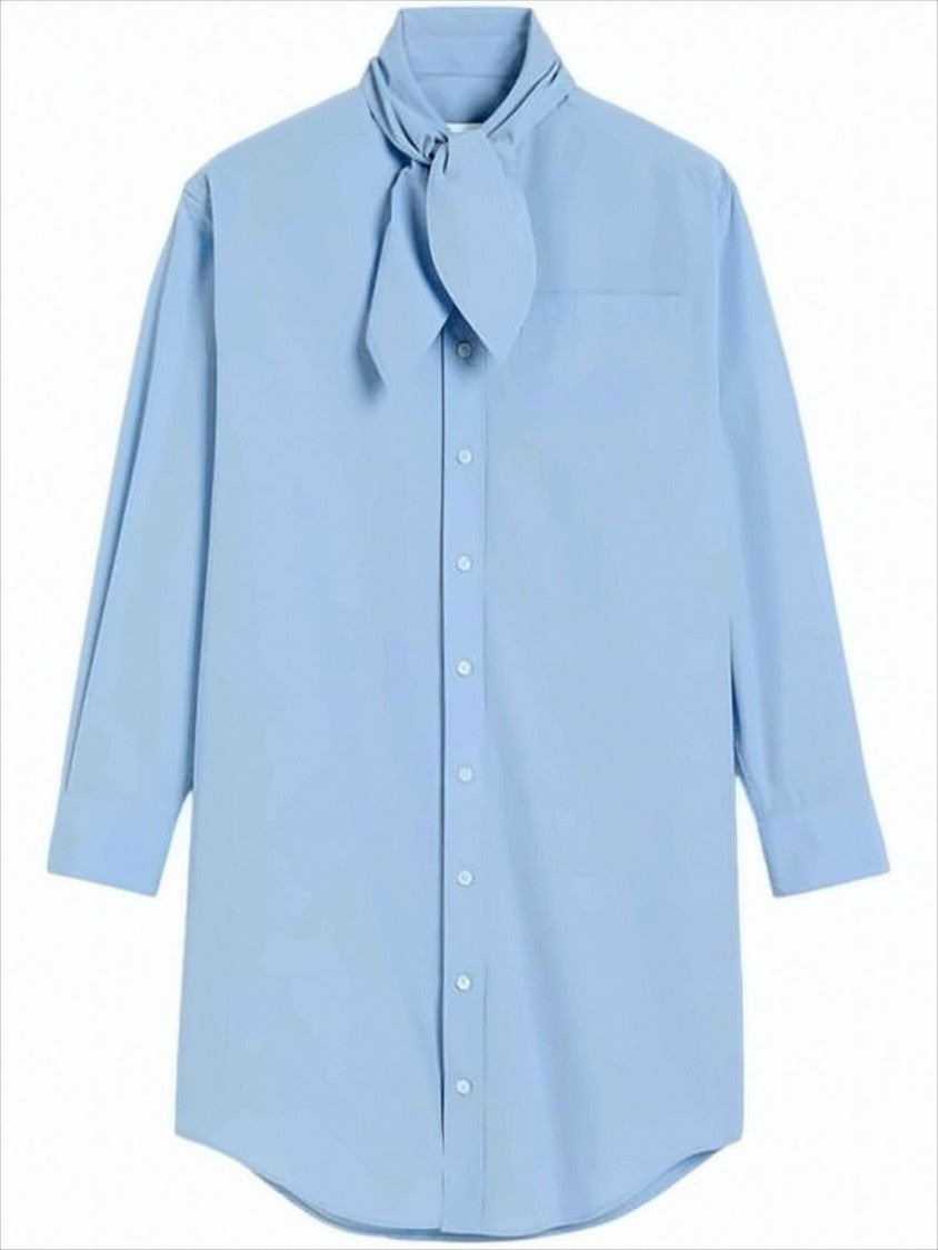 Ami Paris Light Blue Long-Sleeve Shirt With Oversized Bow Tie Detail