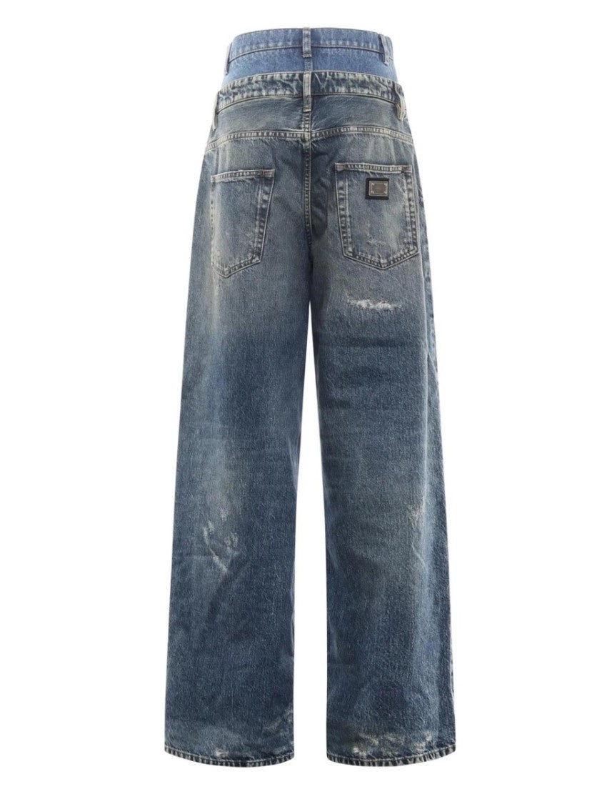 Dolce & Gabbana Double Layer Wide-Leg Jeans