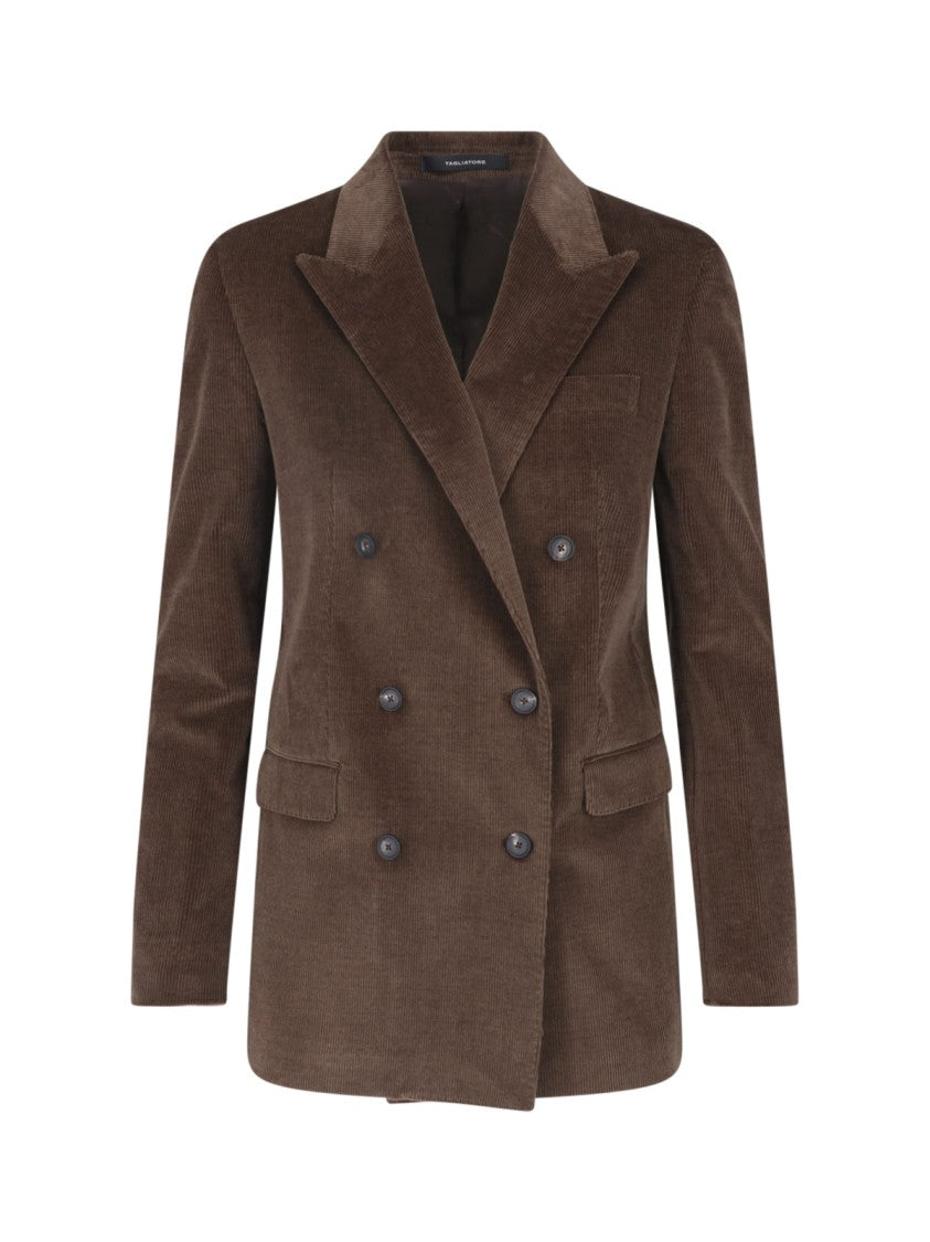 Tagliatore J-Jasmine Brown Corduroy Double-Breasted Blazer