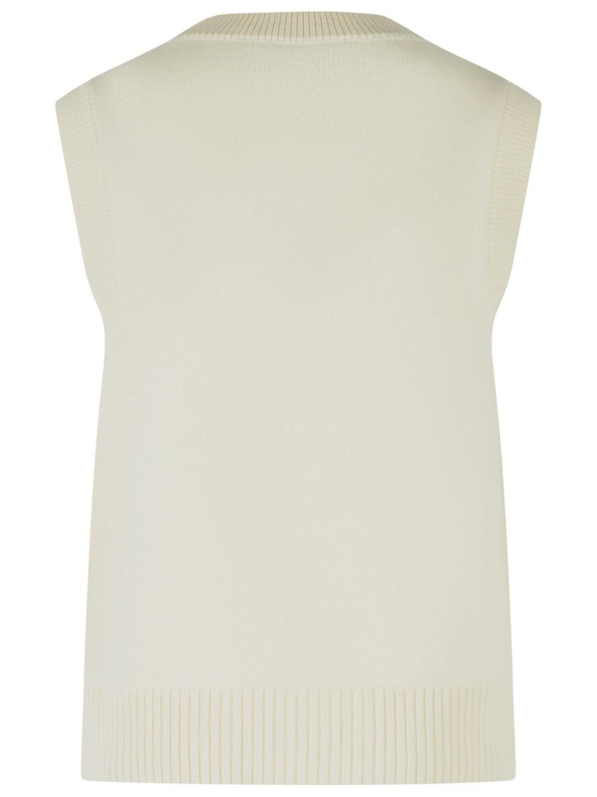 Ami Paris White Ami De Cœur V-Neck Wool Vest