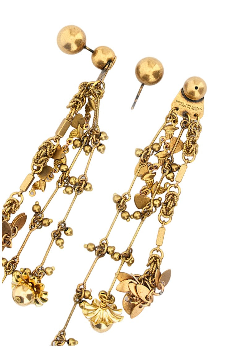 Dries Van Noten Gold Floral Geometric Brass Drop Earrings