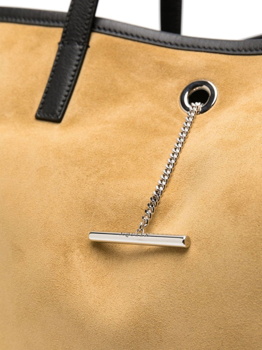 Alexander Mcqueen Sesame Beige Suede Tote With T-Bar Fastening