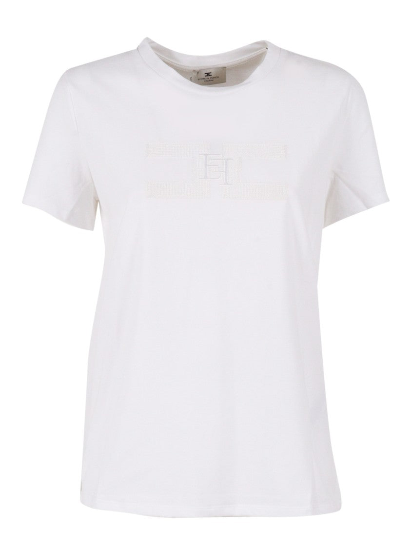 Elisabetta Franchi Embroidered Logo White Cotton T-Shirt