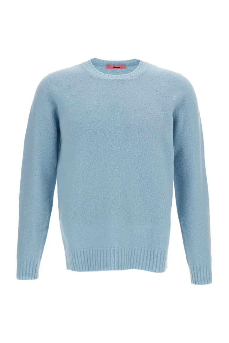 Drumohr Light Blue Jersey-Knit Wool Crewneck Sweater With Raglan Sleeves