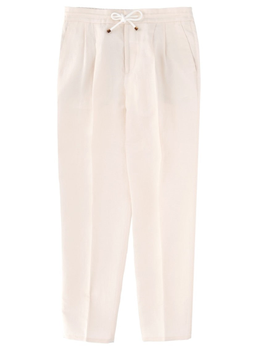 Brunello Cucinelli Pleated Drawstring Linen-Blend Straight-Leg Pants
