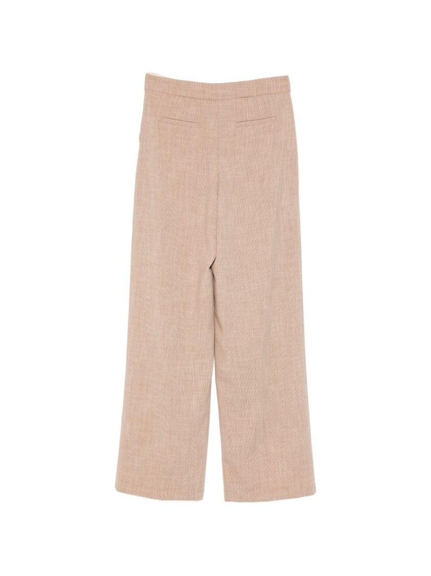 Liu Jo Biscuit Brown Pleated Wide-Leg Pants