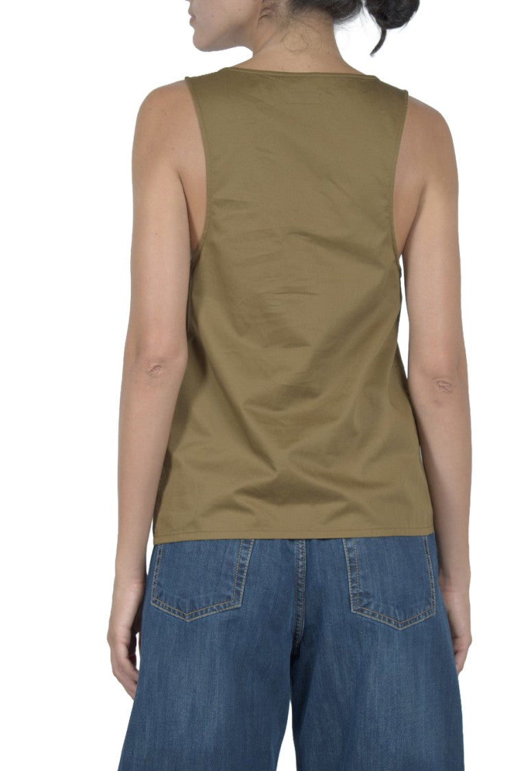 Saint Laurent Olive Green Scoop-Neck Henley Cotton Tank Top