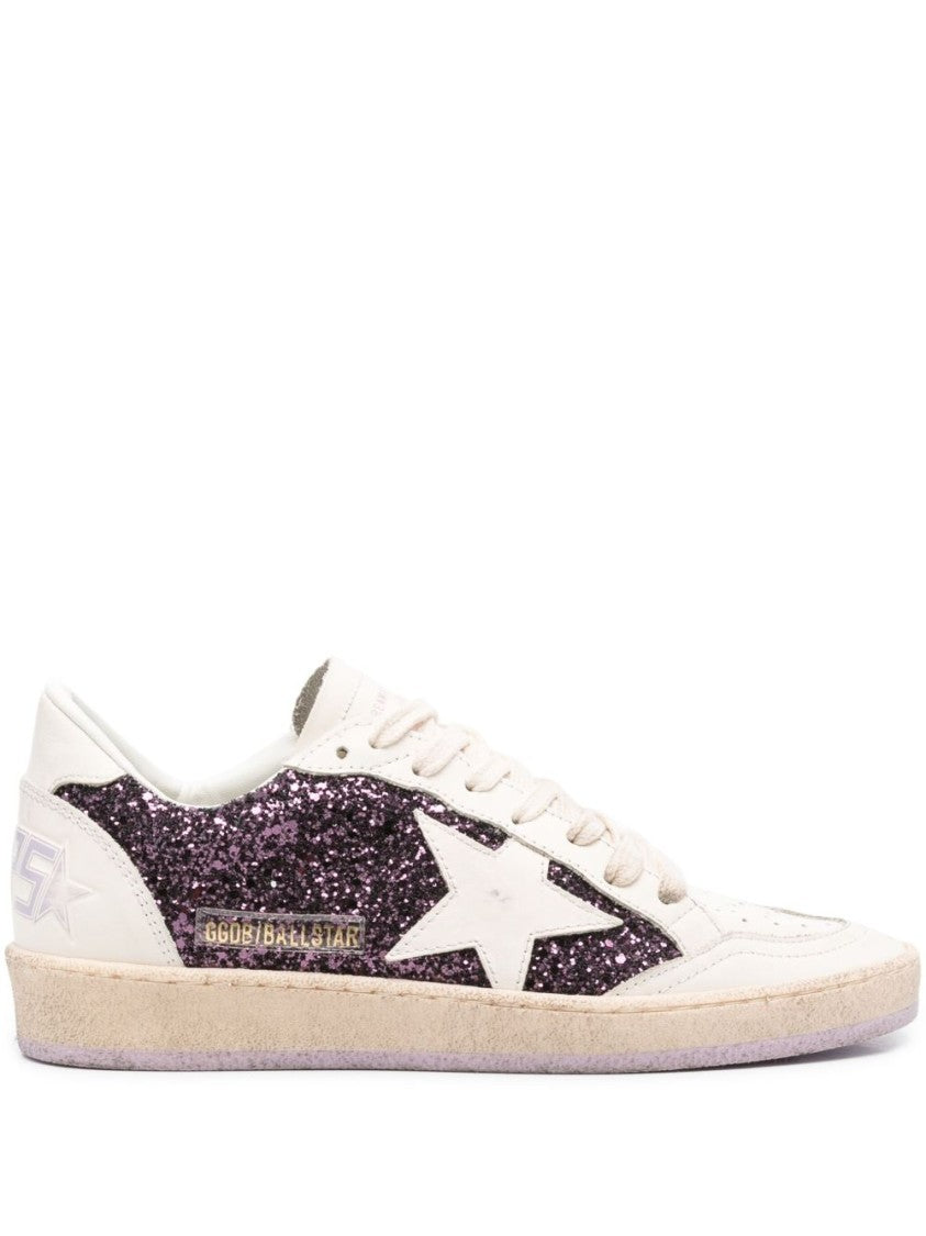 Golden Goose Beige Glitter Detail Leather Sneakers