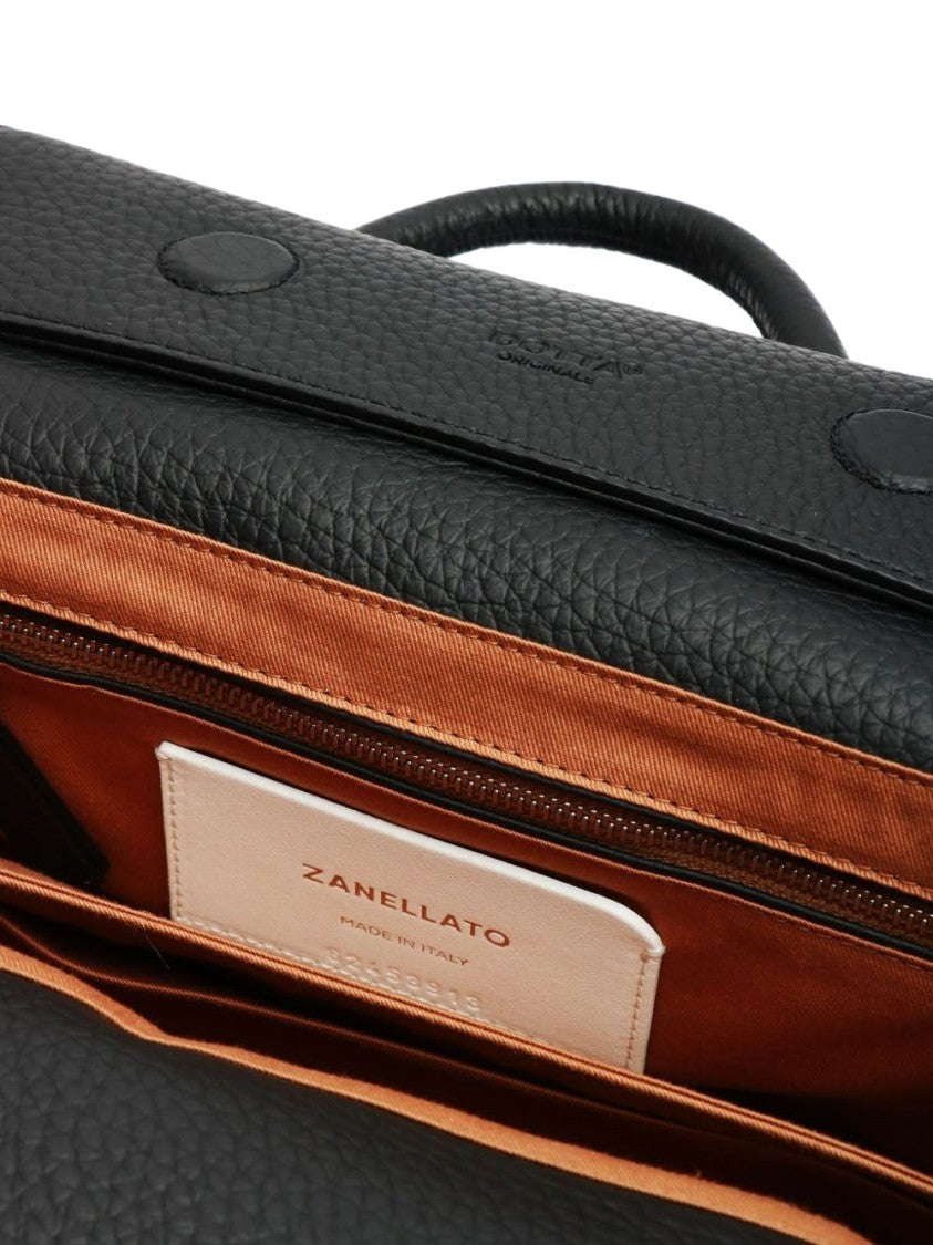 Zanellato Black Textured Finish Leather Top Handle Bag