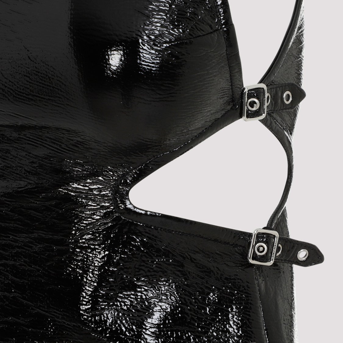 Courrèges Slash Buckle Vinyl Black Cotton Dress