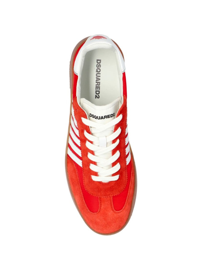 Dsquared2 Red Leather Sneakers With Striped Detailing
