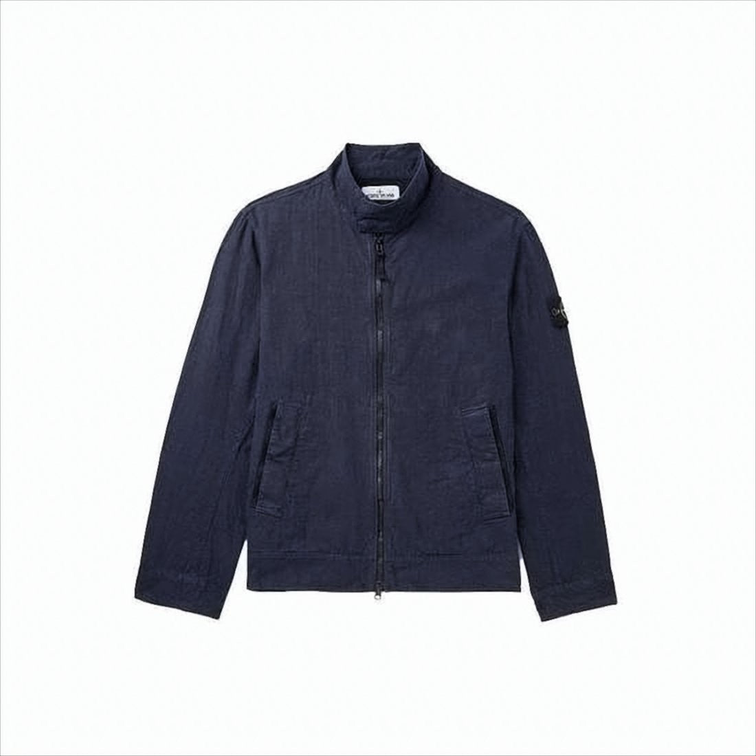 Stone Island Lightweight Blue Linen And Polyamide Jacket