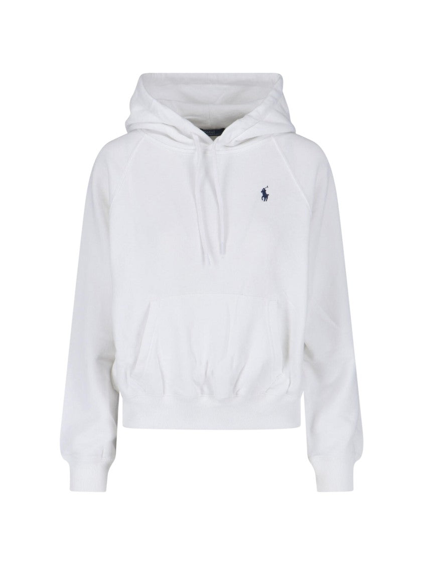 Polo Ralph Lauren White Embroidered Logo Cropped Hoodie
