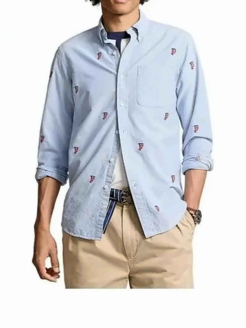 Polo Ralph Lauren Light Blue Long-Sleeve Shirt With Red Embroidered Motifs