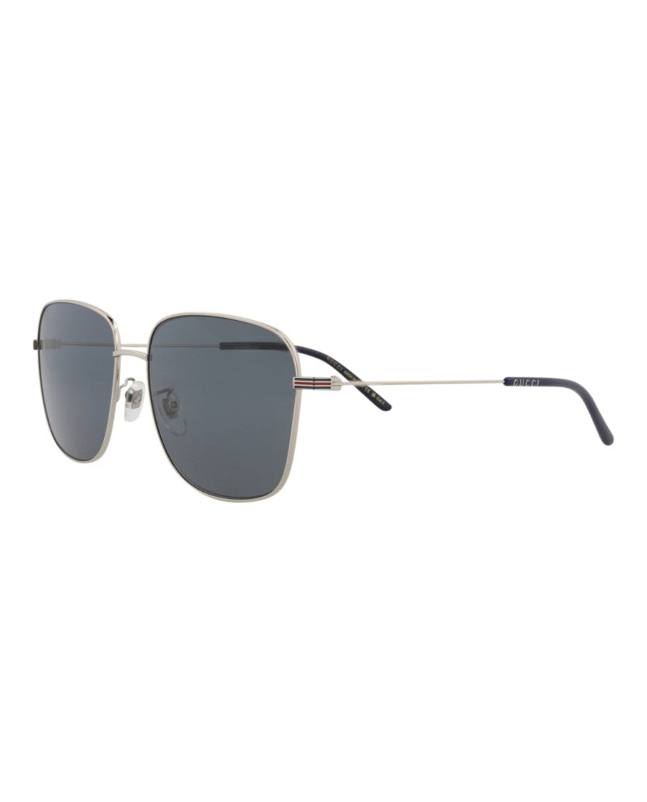 Gucci Square-Frame Metal Sunglasses With Dark Lenses And Striped Detailing