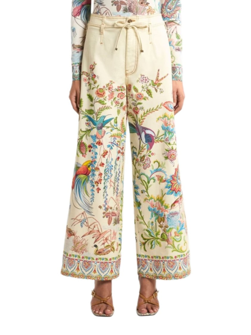 Etro Cream Floral Bird Wide Trousers