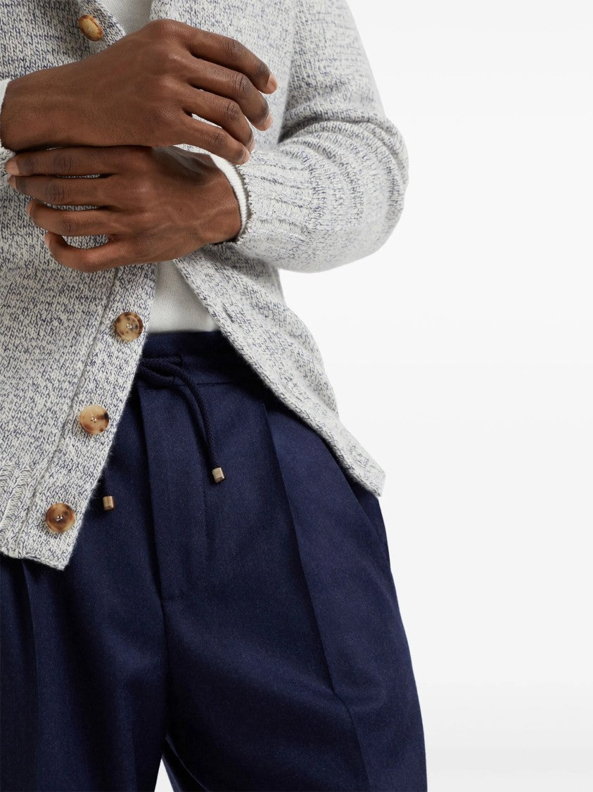 Brunello Cucinelli Blue Wool Relaxed Front Pleated Pants